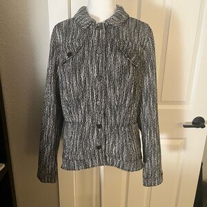 White House Black Market Monochrome Knit Teddy Jacket